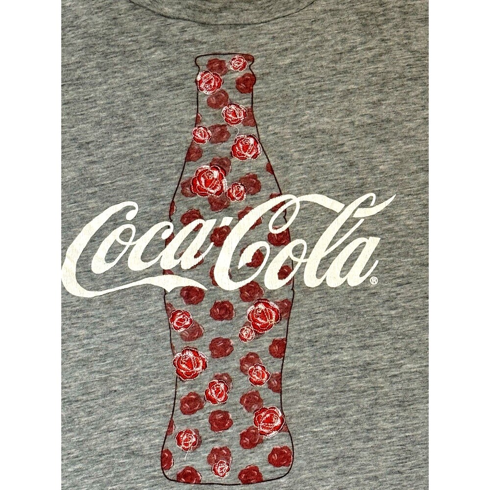 Coca-Cola Crop Top Grey T-Shirt Embroidered Roses Size L - Picture 2 of 5